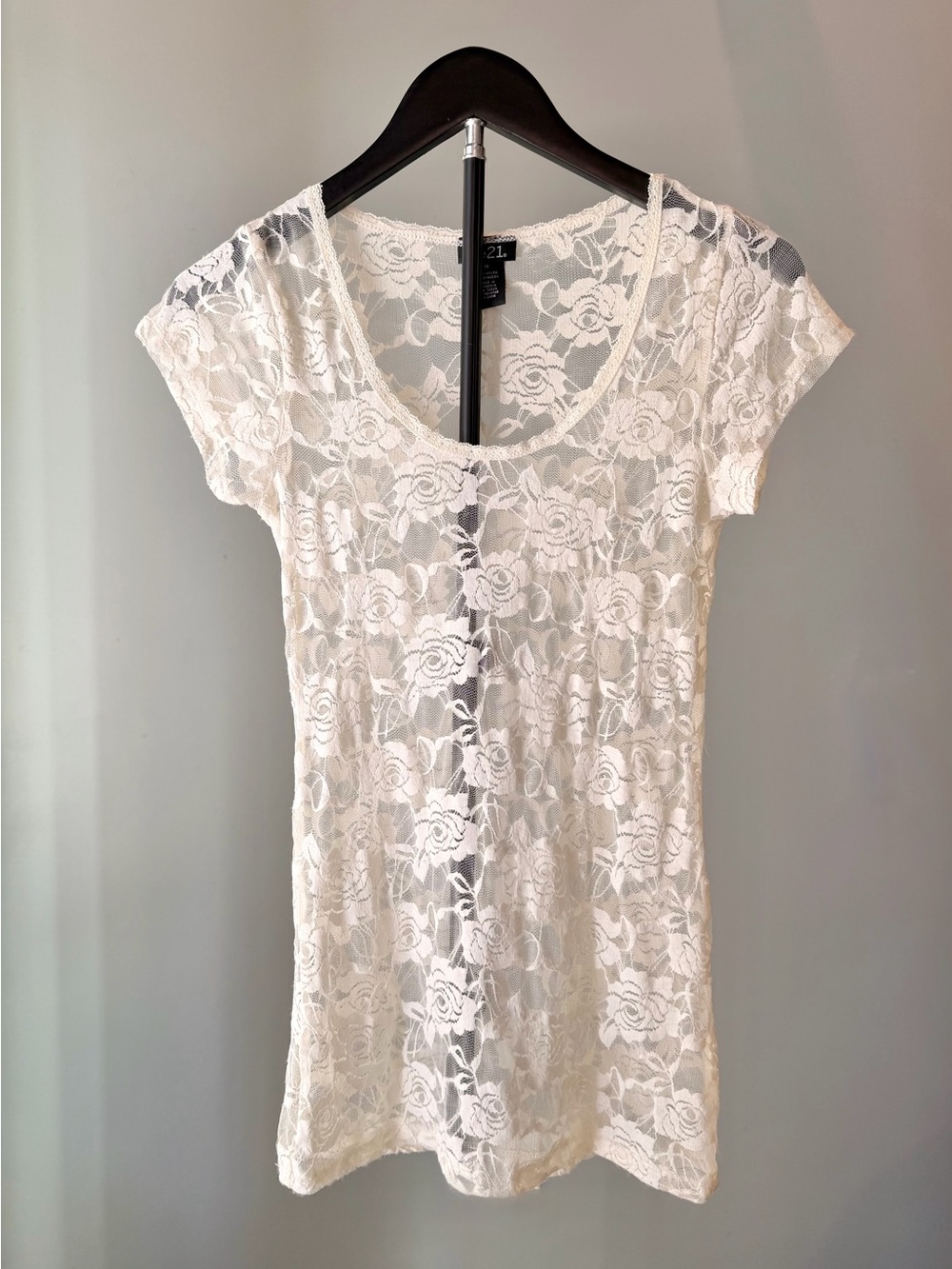 Vintage rue21 White Sheer Floral Lace Top M Boho Coquette Romantic Grunge  Y2K